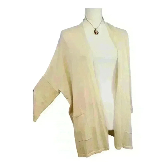 METAPHOR Womans IVORY TAN Open TUNIC Cardigan Sweater Shrug top size Lg - Picture 4 of 6